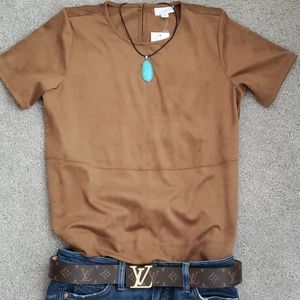 Faux Suede Tee & Turquoise Pendant